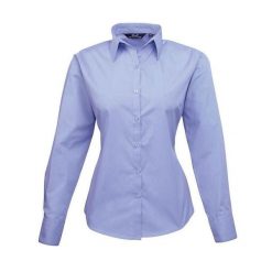 Bluzka Damska Z Długim Rękawem Z Popeliny. Niebieskie bluzki damskie PREMIER, xl, bez wzorów, casualowe, bez kołnierzyka, bez ramiączek. Za 106.99 zł.