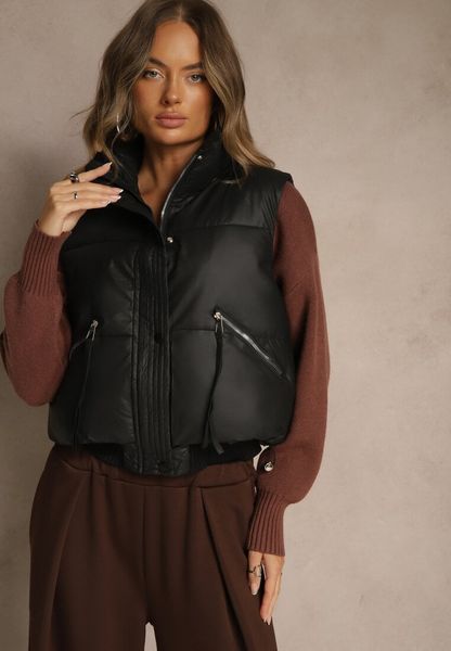 Czarna Przejściowa Kamizelka z Imitacji Skóry z Pikowanymi Przeszyciami Isomena. Czarne kamizelki damskie Renee, l, z jeansu. Za 119.99 zł.