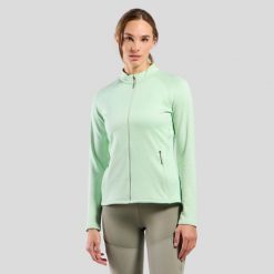 Bluza damska Odlo TENCIA Mid layer full zip. Zielone bluzy z kapturem damskie Odlo, na zimę, l, z materiału. Za 297.49 zł.