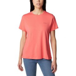 Koszulka damska Columbia Sun Trek Graphic z krótkim rękawem. Czerwone bluzki sportowe damskie Columbia, na lato, l, bez wzorów, z bawełny, bez ramiączek. Za 149.00 zł.