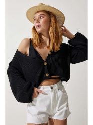 Happiness Istanbul Kardigan w kolorze czarnym rozmiar: onesize. Czarne kardigany damskie Happiness Istanbul, bez wzorów, ze splotem. Za 52.17 zł.