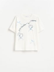 Bawełniany t-shirt z kokardkami - złamana biel. Koszulki dziewczęce Reserved, bez wzorów, z bawełny, bez ramiączek. Za 39.99 zł.