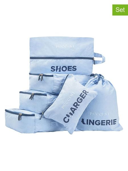 Puccini 6-częściowy zestaw w kolorze błękitnym rozmiar: onesize. Niebieskie walizki Puccini, bez wzorów, z materiału. Za 82.99 zł.