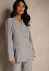 Szara Dwurzędowa Marynarka z Wiskozą i Usztywnianą Linią Ramion Ellirisa. Szare marynarki i żakiety damskie Renee, l, bez wzorów, z jeansu, eleganckie. Za 149.99 zł.