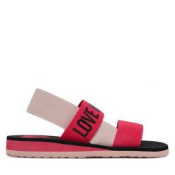 Sandały LOVE MOSCHINO. Czerwone sandały damskie Love Moschino, bez wzorów, bez obcasa, na płaskiej podeszwie. Za 359.99 zł.