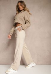 Beżowe Spodnie z Dodatkiem Wiskozy Dresowe High Waist Ellanoria. Brązowe spodnie dresowe damskie Renee, l, bez wzorów, z dresówki. Za 44.99 zł.