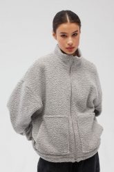 Wełniana bluza damska zapinana na zamek w kolorze SZARYM- VELMORE. Szare bluzy bez kaptura damskie Marsala, m, z bawełny. Za 599.90 zł.