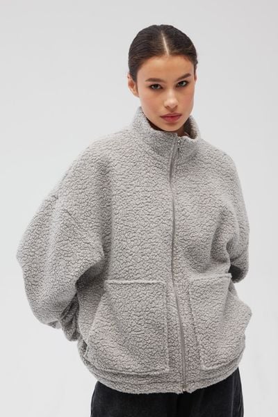 Wełniana bluza damska zapinana na zamek w kolorze SZARYM- VELMORE. Szare bluzy bez kaptura damskie Marsala, m, z bawełny. Za 599.90 zł.