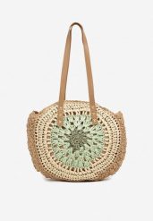 Zielono-Beżowa Pleciona Torebka w Stylu Boho Ulofina. Zielone torebki klasyczne damskie Renee, bez wzorów, z materiału, bez dodatków. Za 59.99 zł.