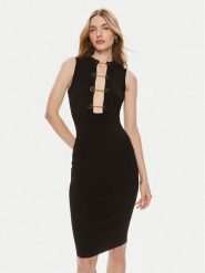 Elisabetta Franchi Sukienka koktajlowa AM-50S-41E3-V500 Czarny Slim Fit. Czarne sukienki damskie Elisabetta Franchi, s, bez wzorów, z syntetyku, wizytowe, bez kołnierzyka, bez ramiączek. Za 1,429.00 zł.