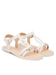 Geox Sandały Jr Sandal Karly J6535H 000BC C1000 D Biały. Białe sandały dziewczęce Geox, ze skóry, bez zapięcia. Za 299.99 zł.