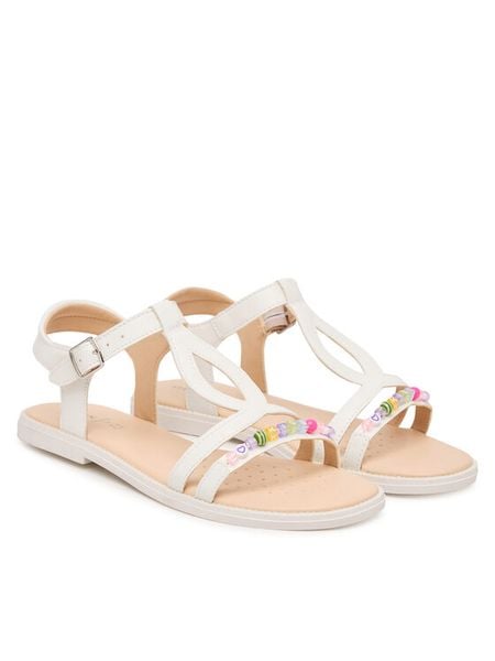 Geox Sandały Jr Sandal Karly J6535H 000BC C1000 D Biały. Białe sandały dziewczęce Geox, ze skóry, bez zapięcia. Za 299.99 zł.