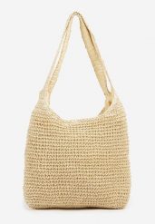 Beżowa Torebka Typu Shopper z Plecionki Felevera. Brązowe shopper bag damskie Renee, bez wzorów, z jeansu, bez dodatków. Za 59.99 zł.