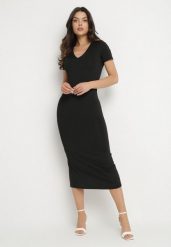 Czarna Sukienka Dopasowana Bodycon z Dekoltem w Serek Efricene. Czarne sukienki damskie Born2be, na co dzień, l, bez wzorów, z jeansu, klasyczne, bez kołnierzyka, bez ramiączek, midi, bodycon. Za 129.99 zł.