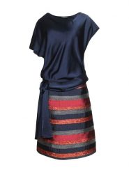 HEXELINE Sukienka w kolorze granatowym ze wzorem rozmiar: 36. Brązowe sukienki damskie HEXELINE, bez wzorów, bez kołnierzyka, bez ramiączek, midi. Za 348.08 zł.