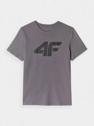 4F T-shirt regular z nadrukiem męski - szary M. Szare t-shirty męskie 4f, m, bez wzorów, z bawełny, bez kołnierzyka. Za 59.99 zł.