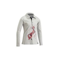 Koszulka polo jeździecka 140 Girl dla dzieci. Szare koszulki dziewczęce FOUGANZA, bez wzorów, z bawełny, bez ramiączek. Za 49.99 zł.