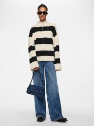 Pieces Sweter "Nalini" w kolorze kremowo-czarnym rozmiar: XL. Brązowe golfy damskie Pieces, xl, bez wzorów, ze splotem, bez ramiączek. Za 114.98 zł.
