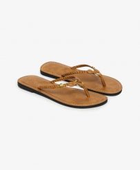 Superdry Plecione klapki z ekologicznej skóry – Argan Oil Brown. Brązowe klapki i japonki męskie Superdry., ze skóry. Za 129.40 zł.