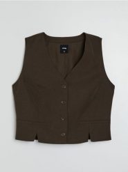Kamizelka garniturowa z lyocellem z domieszką lnu - brązowy. Brązowe kamizelki damskie Sinsay, l, z lyocellu. Za 49.99 zł.