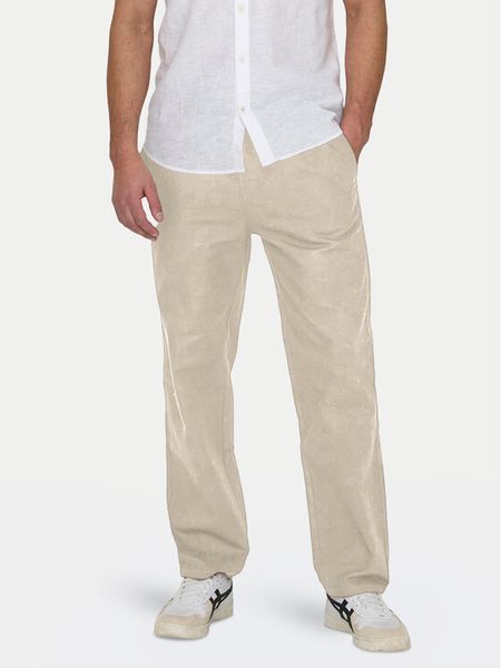 Only & Sons Spodnie materiałowe Sinus 22028267 Beżowy Loose Fit. Brązowe spodnie materiałowe męskie Only & Sons, bez wzorów, z bawełny. Za 119.99 zł.