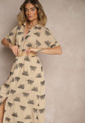 Beżowa Wiskozowa Sukienka o Koszulowym Kroju z Haftem i Paskiem z Klamrą Lioessa. Brązowe sukienki damskie Renee, na co dzień, l, bez wzorów, z wiskozy, eleganckie, bez kołnierzyka, bez ramiączek, maxi, kopertowe. W wyprzedaży za 118.99 zł.