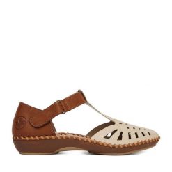 Sandały Rieker. Brązowe sandały damskie Rieker, bez wzorów, bez obcasa, na płaskiej podeszwie. Za 319.99 zł.