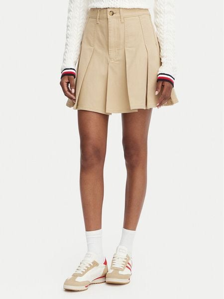 Tommy Jeans Spódnica plisowana DW0DW23149 Beżowy Regular Fit. Brązowe spódniczki damskie Tommy Jeans, xxs, bez wzorów, z bawełny, plisowane. Za 369.99 zł.