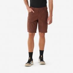 Spodenki turystyczne męskie Quechua NH500 Regular. Brązowe szorty męskie QUECHUA, z bawełny, bez kołnierzyka. Za 89.99 zł.