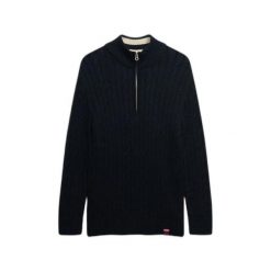 Damski pół-zamek sweter z warkoczowym splotem Superdry. Niebieskie swetry klasyczne damskie Superdry., na jesień, l, ze splotem, bez kołnierzyka. Za 340.25 zł.