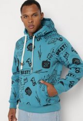 Niebieska Bluza z Bawełną i Kapturem Ozdobiona Abstrakcyjnym Wzorem Arsolea. Niebieskie bluzy z kapturem męskie Born2be, l, z bawełny. Za 79.99 zł.