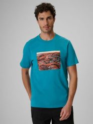 4F T-shirt regular z nadrukiem męski - turkusowy M. Niebieskie t-shirty męskie 4f, m, bez wzorów, z materiału, bez kołnierzyka. Za 79.99 zł.