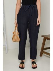 Rodier Lin Lniane spodnie w kolorze granatowym rozmiar: XL/XXL. Niebieskie spodnie materiałowe damskie Rodier Lin, bez wzorów, ze lnu. Za 110.55 zł.