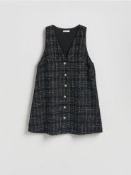 Sukienka z dekoracyjnymi guzikami - wielobarwny. Sukienki damskie Reserved, l, bez wzorów, z tkaniny, bez kołnierzyka, bez ramiączek, mini. Za 149.99 zł.