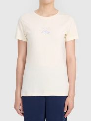 4F Koszulka w kolorze kremowym rozmiar: L. Brązowe bluzki damskie 4f, l, bez wzorów, z bawełny, bez kołnierzyka, bez ramiączek. Za 43.88 zł.