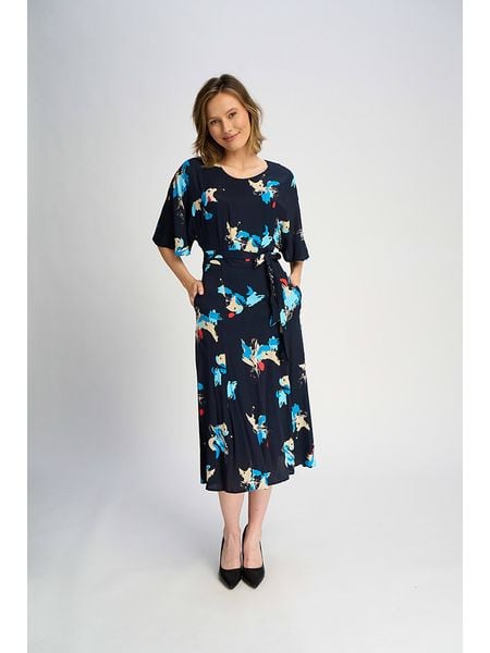 Marks & Spencer Sukienka w kolorze granatowym rozmiar: 47. Niebieskie sukienki damskie Marks & Spencer, bez wzorów, z tkaniny, bez kołnierzyka, bez ramiączek, midi. Za 118.56 zł.