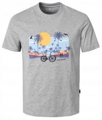 Męska Koszulka (T-Shirt) - Pako Jeans - Szara, Palmy, Rower, Słońce. Szare t-shirty męskie Pako Jeans, l, z bawełny, bez ramiączek, rowerowe. Za 79.00 zł.