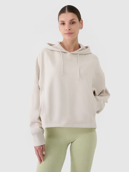 4F Bluza dresowa nierozpinana z kapturem damska - beżowa XL. Brązowe bluzy sportowe damskie 4f, xl, z bawełny. W wyprzedaży za 99.99 zł.