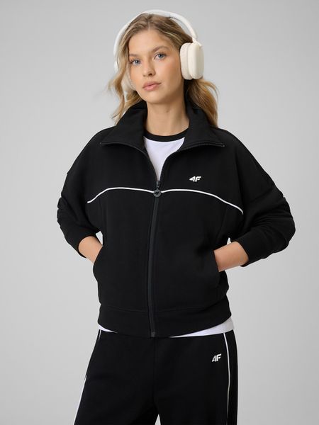 4F Bluza dresowa regular bez kaptura damska - czarna XL. Czarne bluzy bez kaptura damskie 4f, xl, z bawełny. Za 179.99 zł.