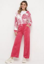 Różowy Welurowy Komplet Dresowy Bluza z Florystycznym Printem i Szerokie Spodnie Taniussa. Czerwone bluzy bez kaptura damskie Born2be, m, z dresówki. Za 79.99 zł.