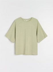 Bluza z domieszką wiskozy - zielony. Zielone bluzy bez kaptura damskie Sinsay, l, z dzianiny. Za 39.99 zł.