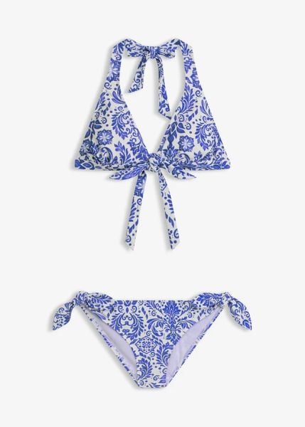 Bikini z ramiączkami łączonymi na szyi (komp. 2-cz.). Białe bikini damskie bonprix, bez wzorów. Za 79.99 zł.