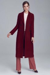Bordowy Elegancki Długi Płaszcz Dwurzędowy. Czerwone płaszcze damskie Nife, l, bez wzorów, z materiału, eleganckie. Za 379.90 zł.
