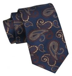 Klasyczny Męski Krawat - ALTIES - Brązowy Wzór Paisley. Brązowe krawaty i muchy męskie Alties, bez wzorów, z tkaniny, eleganckie. Za 49.00 zł.