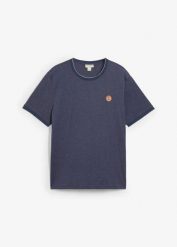 T-shirt z efektem dwuwarstwowym, z ozdobnymi elementami. Niebieskie t-shirty męskie bonprix, m, z aplikacjami, ze skóry, bez kołnierzyka. Za 49.99 zł.