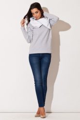Szara Bluza z Kontrastowym Kołnierzem. Szare bluzy bez kaptura damskie Katrus, l, z bawełny. Za 189.00 zł.
