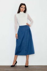 Niebieska Spódnica Trapezowa Midi z Kieszeniami. Niebieskie spódniczki damskie Figl, xl, bez wzorów, z elastanu, midi, trapezowe. Za 199.00 zł.