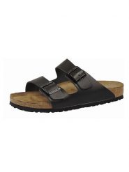 Birkenstock Skórzane klapki "Arizona" w kolorze czarnym rozmiar: 39. Czarne klapki damskie Birkenstock, bez wzorów, bez obcasa. Za 286.45 zł.