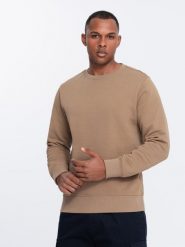 Męska bluza dresowa BASIC z okrągłym dekoltem - brązowa V2. Brązowe bluzy bez kaptura męskie Ombre Clothing, m, z bawełny. W wyprzedaży za 109.49 zł.