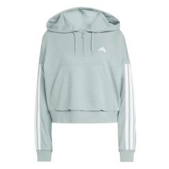 Bluza damska z zamkiem 1/4 z kapturem zapinana na zamek błyskawiczny adidas Esse. Zielone bluzy sportowe damskie Adidas, bez wzorów, z materiału, bez ramiączek, z kapturem. Za 323.50 zł.